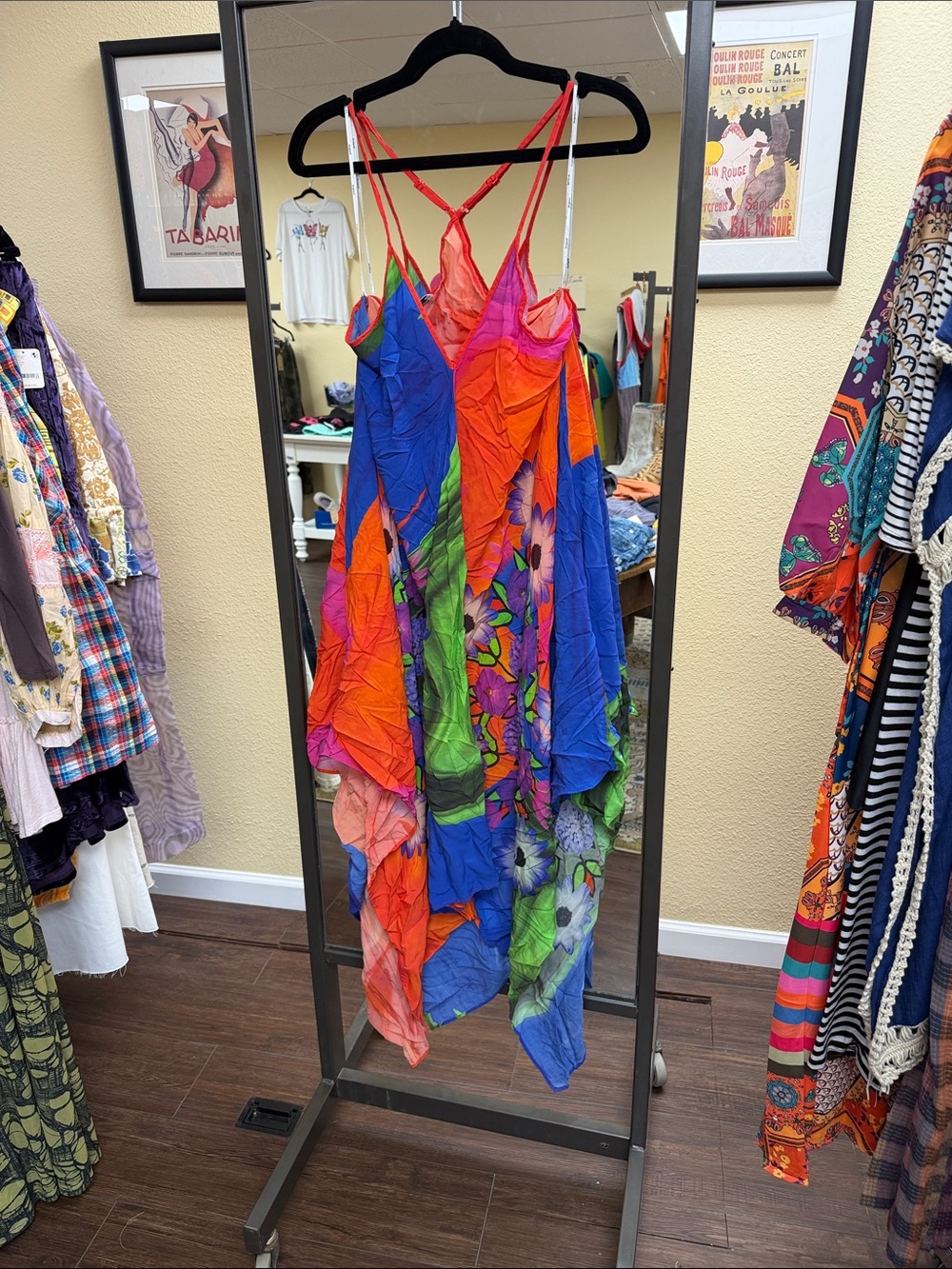 Desigual Asymmetrical Slip Dress in Blue, Orange, Green, Pink